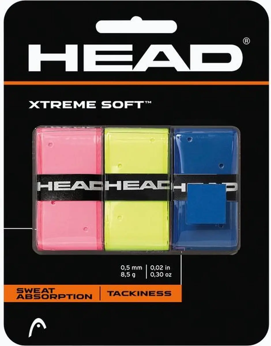 Head Xtreme soft Tennis / Padel overgrips - 3 pack - Roze/Geel/Blauw