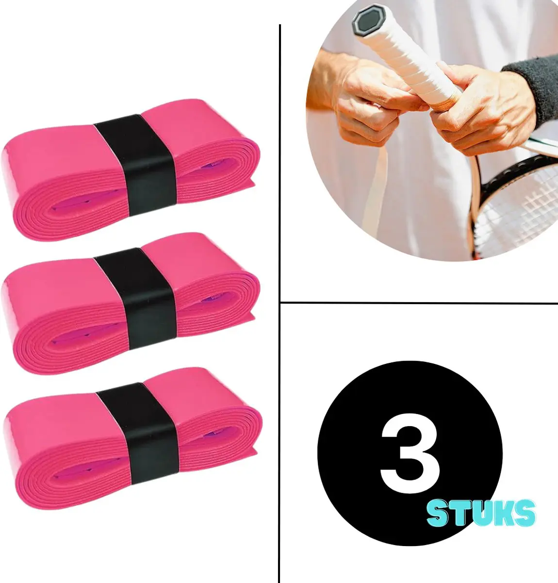 Pink Overgrip Set - 3 stuks - Padel/Tennis/Badminton/squash - Griptape - Antislip - Racketaccesoires